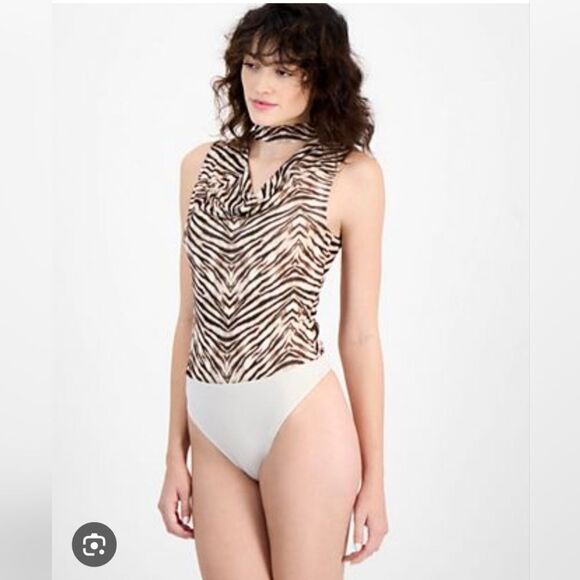 Bar III Bodysuit Women's XL Cowl Neck Animal Print Contemporary Trendy Statement - Picture 1 of 12